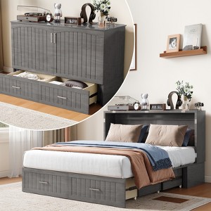 Mjkone Murphy Cabinet Bed, Queen Murphy Bed with Tri-Folding Mattress and Charging Ports, Drawer - 1 of 4