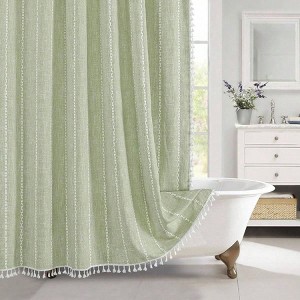 Sage Green Shower Curtain, 72x72, Vintage Rustic, Modern Farmhouse, Polyester Linen, Tassel, Wrinkle Resistant - 1 of 4