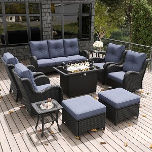 LayinSun Outdoor Patio Furniture Set, Black Rattan Wicker Sectional Swivel Rocker Chairs Sets with Ottomans, Swivel Glider Chair - 1 of 4