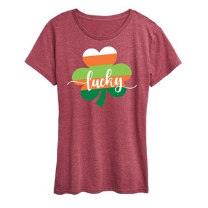 Women's - Instant Message - Lucky Striped Shamrock Short Sleeve Graphic T-Shirt - 1 of 4