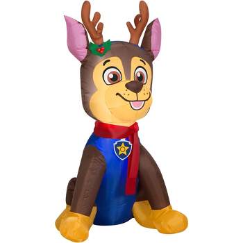 Gemmy Christmas Airblown Inflatable Chase w/Antlers and Scarf Nick, 3.5 ft Tall, Brown