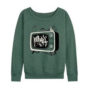 Women's - Marvel - Tv Logo Lightweight French Terry Wide Neck Long Sleeve Graphic Shirt - 1 of 4
