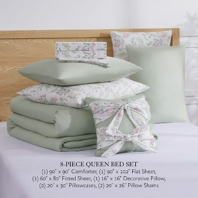 Jessica Simpson Felicity Sage Green Floral Queen 8-Piece Bed in a Bag — фото 2