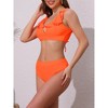 INSPIRE CHIC Women's Ruffle Trim V Neck Wide Strap Leopard Bikini Sets, Drawstring Tie Back Top Triangle Bottom 1 Set - 2 of 4