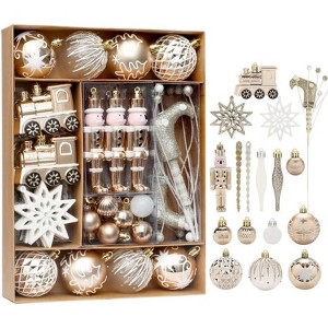 50ct Christmas Ball Ornaments, Shatterproof Baubles Decorative Hanging Ornaments Set for Xmas Tree Holiday Party Decor Wreath Garland, Champagne - 1 of 4