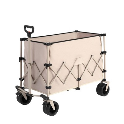 FURNIinspire Wheelbarrows And Lawn Carts Beach Wagon Lawn Cart Garden Cart, Heavy Duty Folding Utility Yard Cart, Beige, 20.87"*42.91"*32.68"