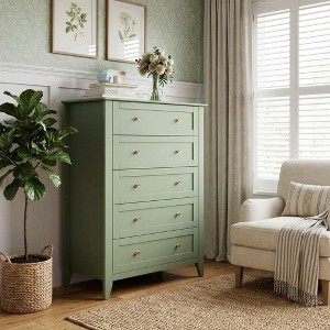 COZONY 42" 5 Drawer Dresser for Bedroom, Green Wooden Chest of Drawers with  Deep Storage, Modern Tall Storage Cabinet for Entryway Hallway