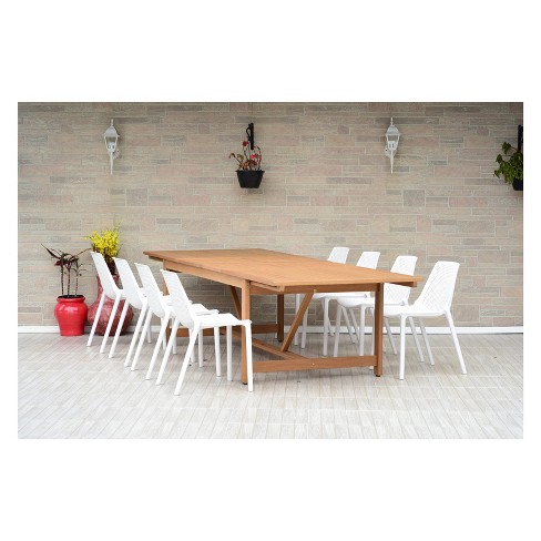 9pc Valencia Rectangular Extendable Eucalyptus Teak Finish Patio Dining Set Amazonia Target