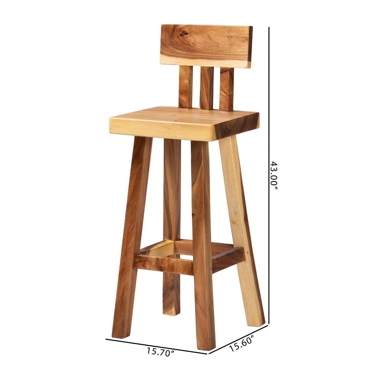 bali & pari Luli Suar Wood Bar Stool Natural Brown - thumbnail 3