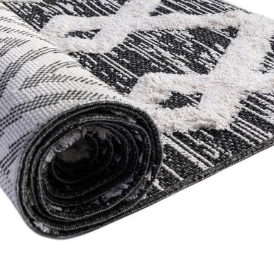 Black and Ivory Geometric Cotton Flatweave Rug
