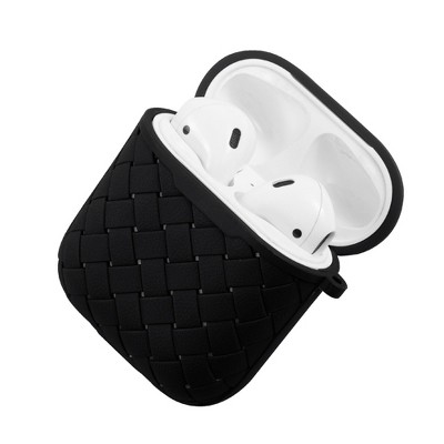 Insten Case Compatible with AirPods 1 & 2 - Weave Shape Protective Skin Cover with Keychain, Black