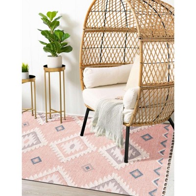 Handmade Pink Wool Geometric Flat Woven Area Rug 4x6