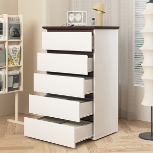 VYNXARIA 5 Drawer Dresser for Bedroom, Modern Closet Dressers Chest of Drawers, White & Walnut color Storage Dresser Chest Cabinet Organizer Unit - 1 of 4