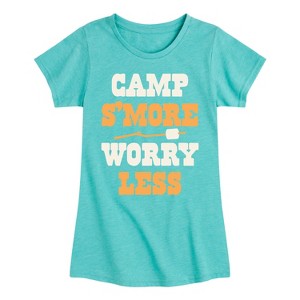 Girls' - Instant Message - Camp Smore Worry Less Fitted Short Sleeve Graphic T-Shirt - 1 of 4
