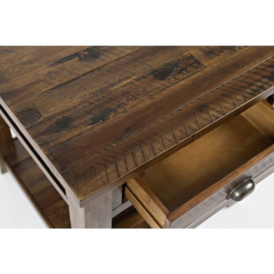 Rustic Brown Acacia Wood End Table with Storage