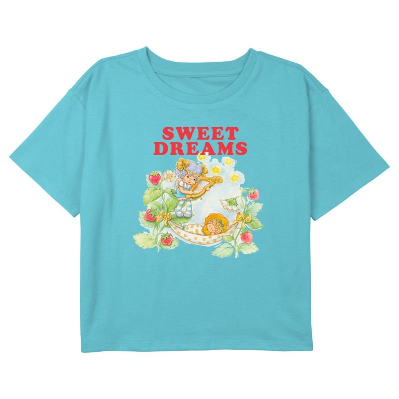 Girl's Strawberry Shortcake Angel Cake and Butter Cookie Sweet Dreams Crop Top T-Shirt, 1 of 4