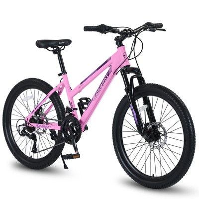 VisioGear Mountain Bike for Teenagers Girls Women, 21 Speeds with Dual Disc Brakes and 100mm Front Suspension, Pink, 66*24.8*35
