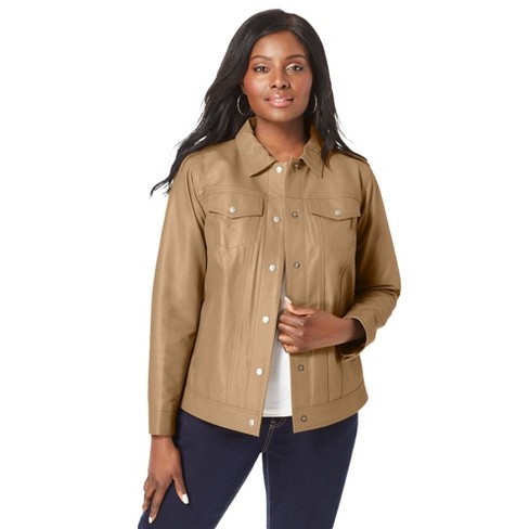 Jessica London Women's Plus Size Denim Style Leather Jacket, 14 W - Soft  Camel : Target