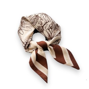 Anna-Kaci Women's Floral Print Square Scarf with Striped Border 26.7×26.7 inches - 1 of 4
