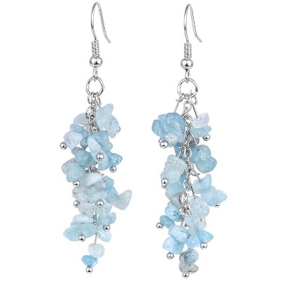 Attop Natural Tumbled Stones Earrings for Women, Reiki Healing Crystal Long Dangle Hook Eardrop