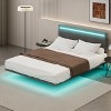 Full/Queen Size Upholstered Floating Platform Bed with Adjustable LED Lights and Adjustable Headboard, No Box Spring Needed, Beige/Gray-ModernLuxe - 3 of 4