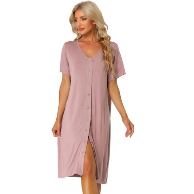 Cheibear Women's Modal Nightshirt Soft Button Down Nightgown Short Sleeve  Pajama Sleepshirt Light Purple X-large : Target