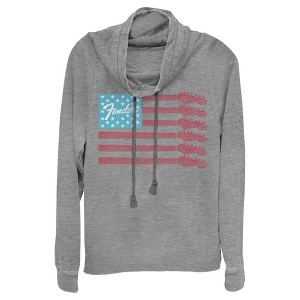 Juniors Womens Fender Guitar Flag Logo Cowl Neck Sweatshirt - 1 of 4