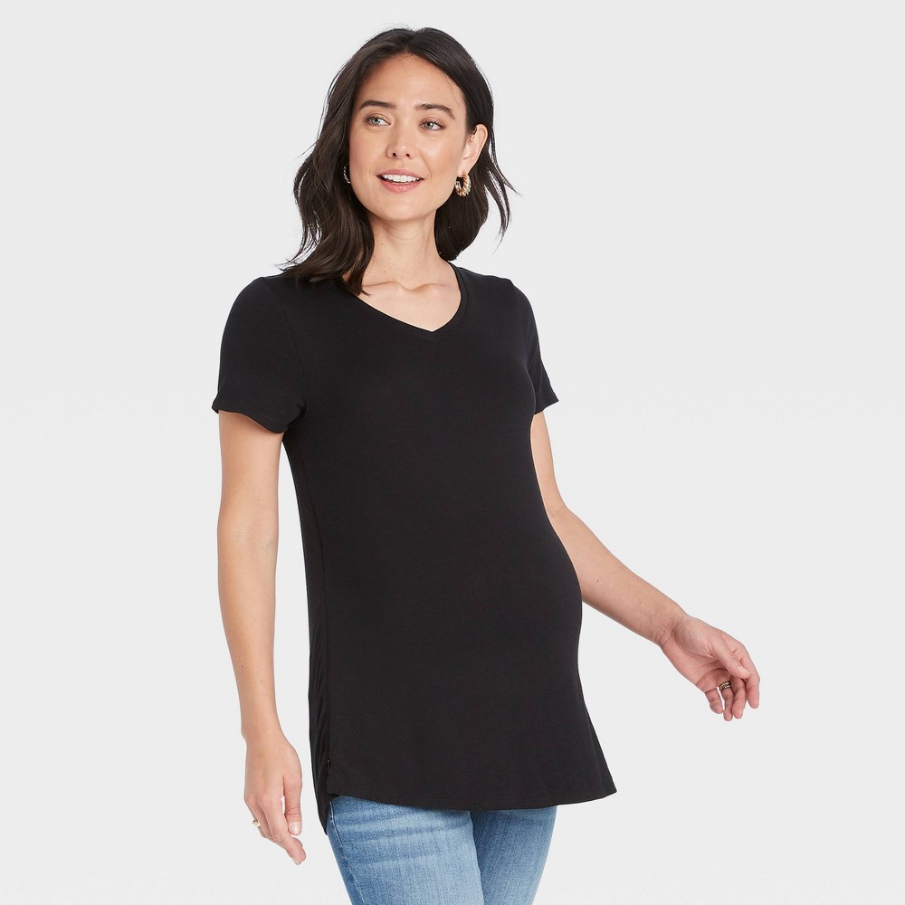 Short Sleeve V-Neck with Side Zip Nursing Maternity T-Shirt - Isabel Maternity by Ingrid & Isabel™ Black L