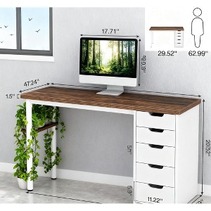 Gulches 47" Rustic Brown Computer Desk with 5 Drawers, Reversible Cabinet, Small Space Home Office Study Writing Table? - 1 of 4