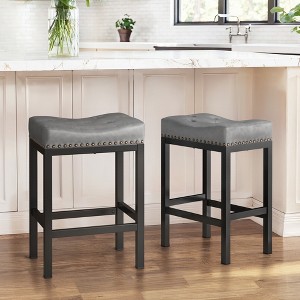 Saddle Bar Stools Set of 2 with Modern Metal Legs, for Home Kitchen - 1 of 4