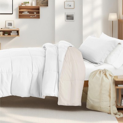 8PC College Essentials TwinXL Bedding Bundle, Reversible Comforter, Solid Sheet Set, Pillows and Laundry Bag - Becky Cameron