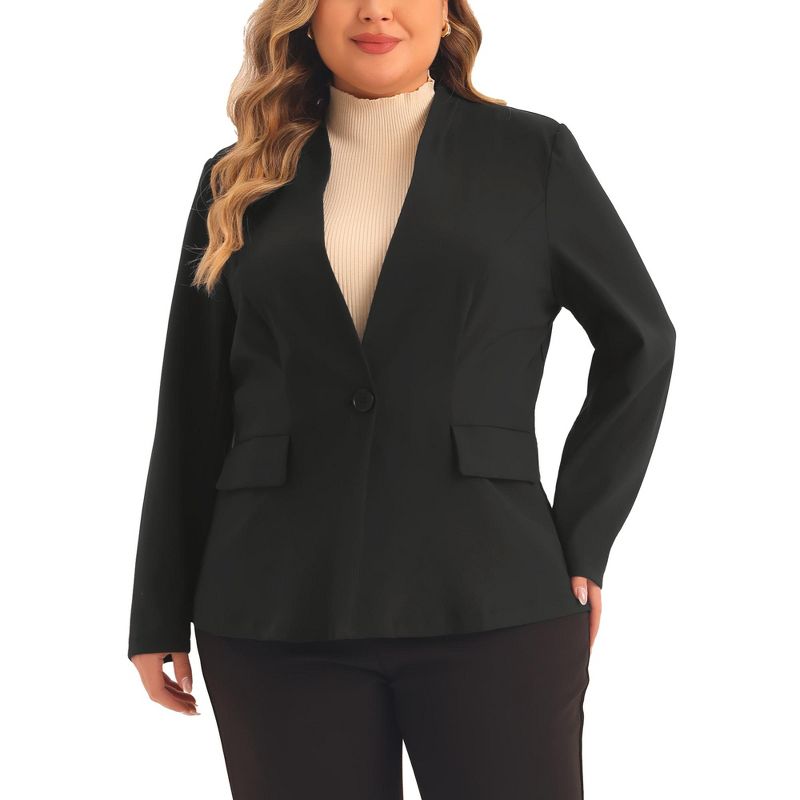 Agnes Orinda Women's Plus Size Button Down Lapel Long Sleeve Office Work Business Blazer, 1 of 6