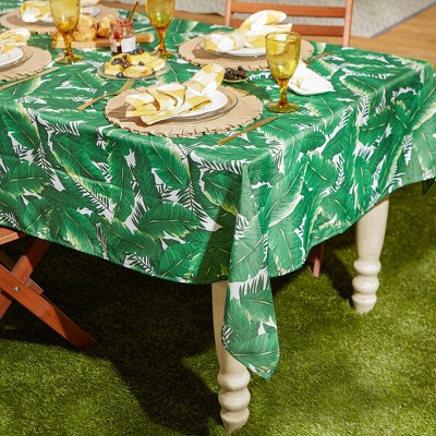 Green Banana Leaf Round Polyester Dining Tablecloth