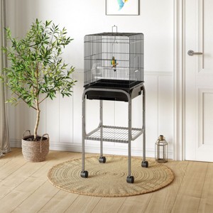 45'' Metal Bird Cage with Rolling Stand Storage Shelf and Accessories Detachable Parrot Aviary for Budgies - LAOTIES - 1 of 4