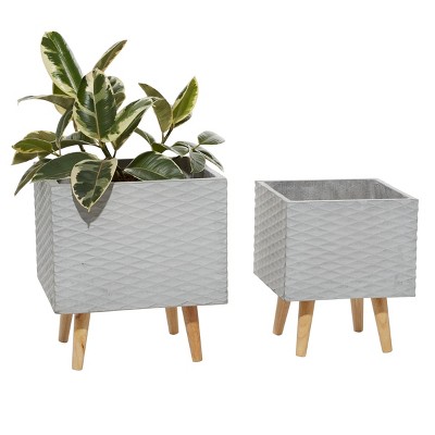 Set of 2 Textured Fiberclay Square Planters - Olivia & May