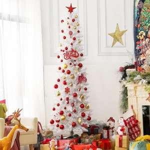 Clearance! 6FT White Pencil Christmas Tree, 250 LED Lights, 8 Modes, Slim Hinged Design, Space-Saving Decor - 1 of 4