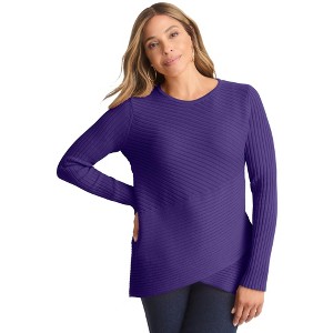 Jessica London Women's Plus Size Ribbed Crossover Crewneck - 1 of 4