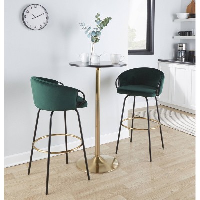 Emerald Green Velvet and Black Metal Adjustable Swivel Barstool Set