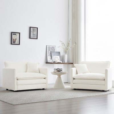 NicBex Couches for Living Room 82.8" Modern Accent Set of 2 Side Chair Chenille Upholstered Armchair 2 Seater Reading Chair for Bedroom, White