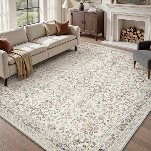MontVoo Vintage Floral Washable Rugs Beige - 1 of 4
