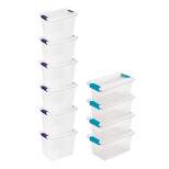Sterilite 27 Quart Clear Latch Lid Stackable Storage Box Tote, 6 Pack, and Medium Clear Latch Lid File Clip Box, 4 Pack for Household Organization