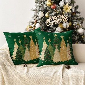 Christmas Trees Star Green Throw Pillow Covers Set of 2, 18 x 18 Inch Snowflake - 1 of 4