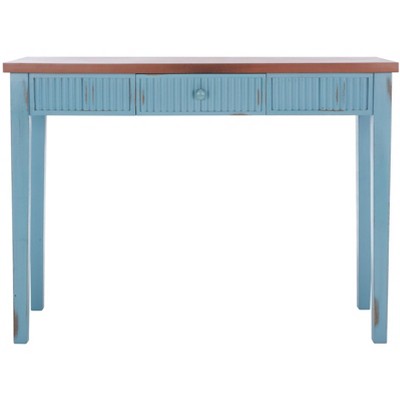 Blue and Oak Wood Console Table with Storage Drawer