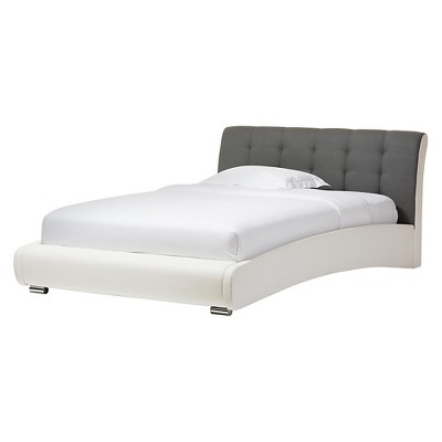 Queen Guerin Contemporary Faux Leather & Fabric Platform Bed: Chrome Legs - Baxton Studio