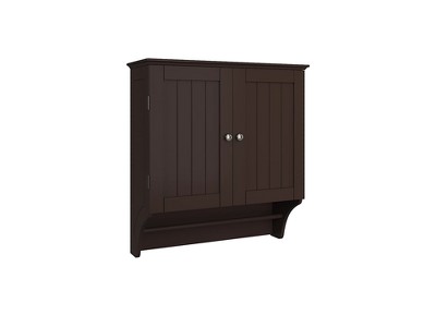 Espresso Two-Door Wall Mounted Medicine Cabinet with Towel Bar