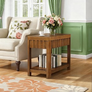 Hostack 25'' End Table with Storage Shelf and Solid Wood Legs for Living Room and Bedroom, Walnut - 1 of 4