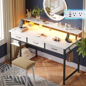 Greenstell 39/47/55 inch L-Shaped Computer Desk with Monitor Stand, LED Lighted Gaming Desk with Power Outlet and Drawer - 1 of 4