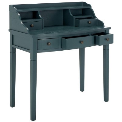 Slate Teal 5-Drawer Wood Writing Desk with Hutch
