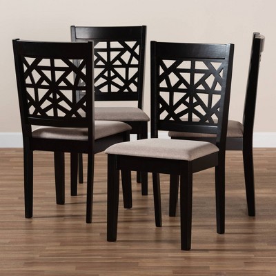 Espresso Brown Wood & Sand Fabric Low Dining Chair Set