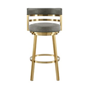 HomeRoots 30" Gray and Gold Faux Leather and Stainless Steel Low Back Bar Height Swivel Bar Chair - 1 of 4